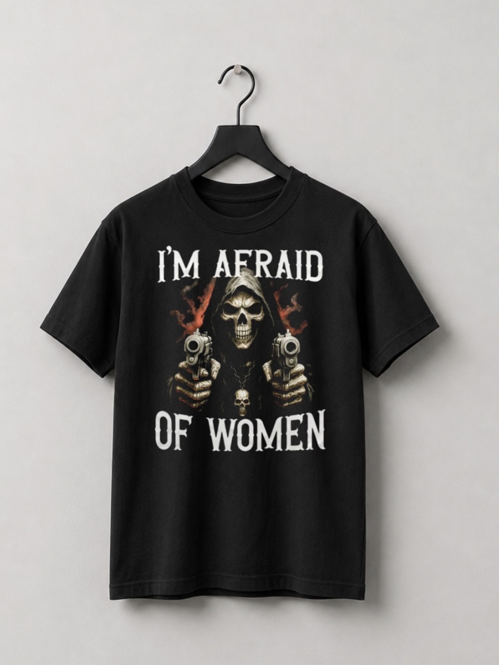 Black Graphic Tee "I'm Afraid of Women" Skull & Guns